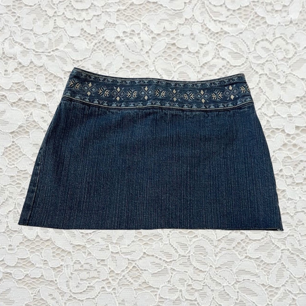 vintage y2k embroidered belt denim mini skirt‎